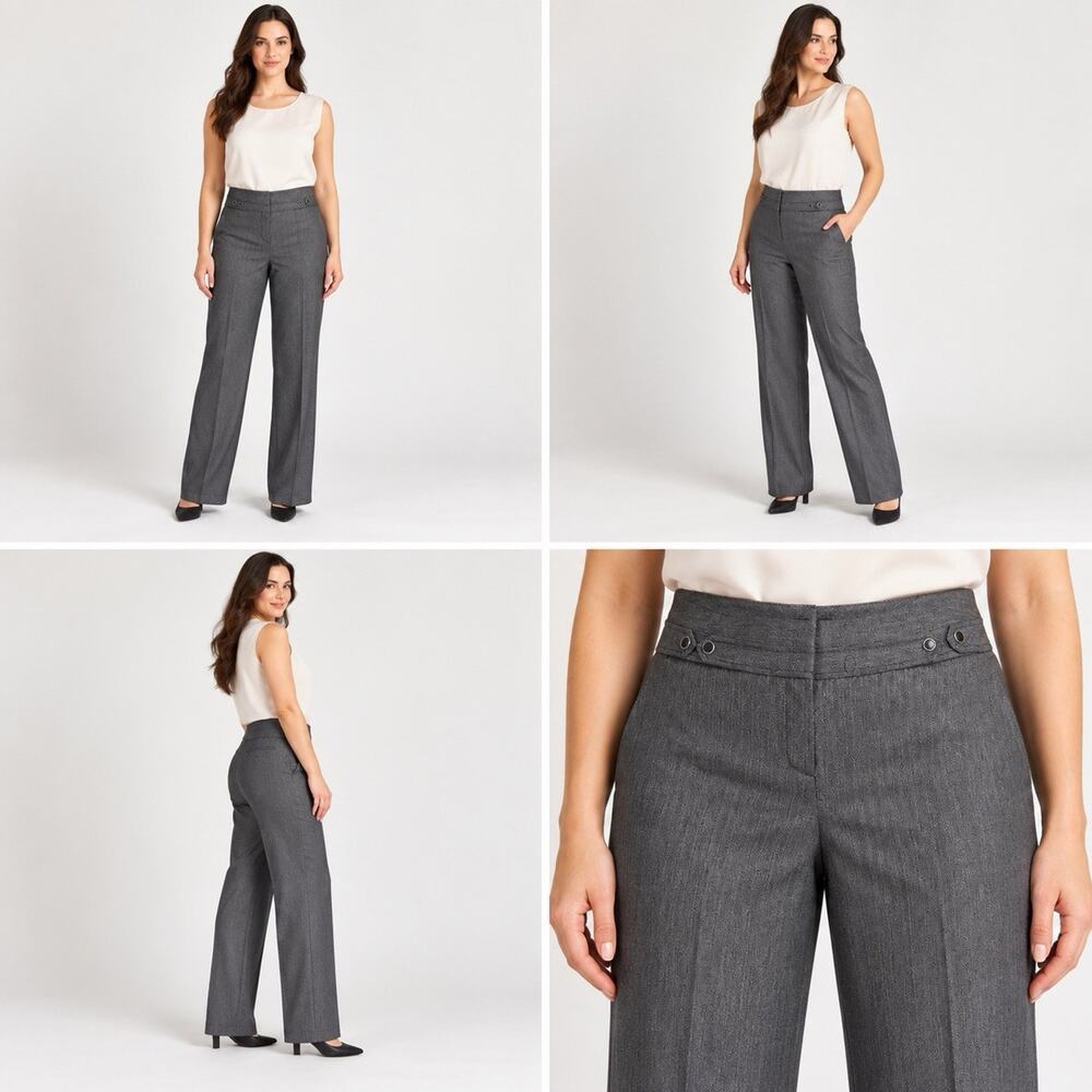 Larry Levine Dress Pants Womens 8 Gray Herringbone Stretch Tab Waist Trousers